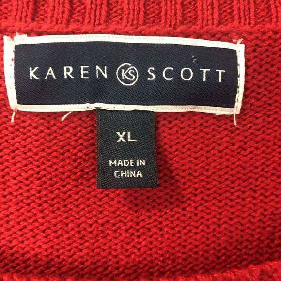 Karen Scott Womens XL Christmas UGLY Sweater red Black Snowflake small flaw - Picture 8 of 9